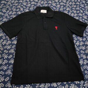 Ami Black Button-Collar Polo Shirt